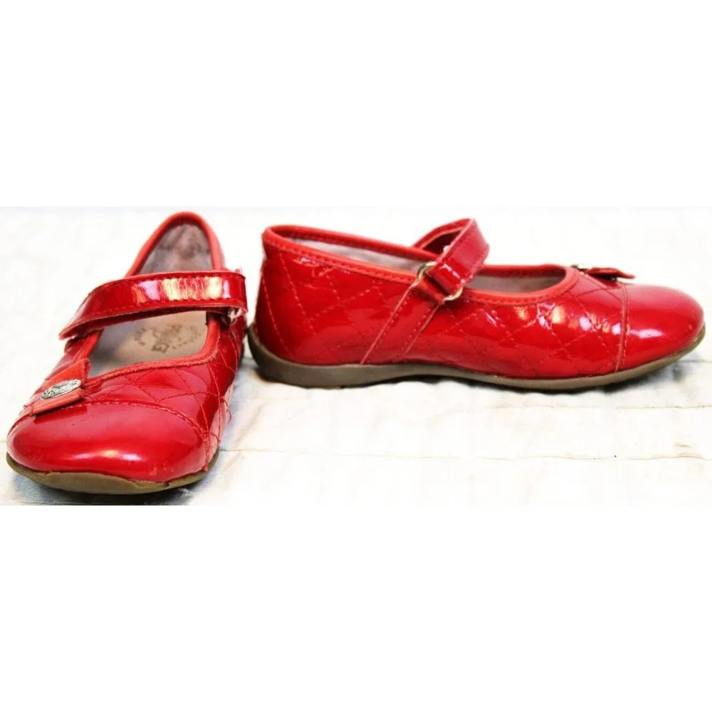 Primigi Quilted Look Mary Janes Red Patent Leather Sky Effect System Bow Heart